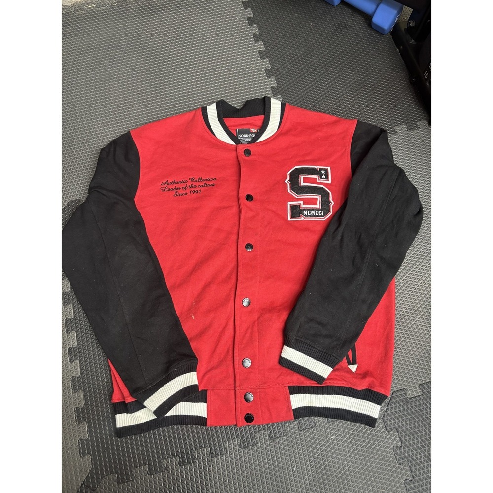 SOUTHPOLE Men's XXL Red Black Varsity Jacket Snap Button Bomber Letterman Style